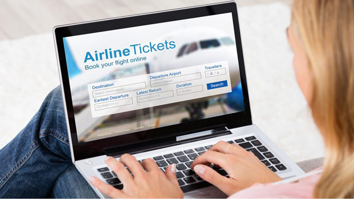 Flight booking website stock image